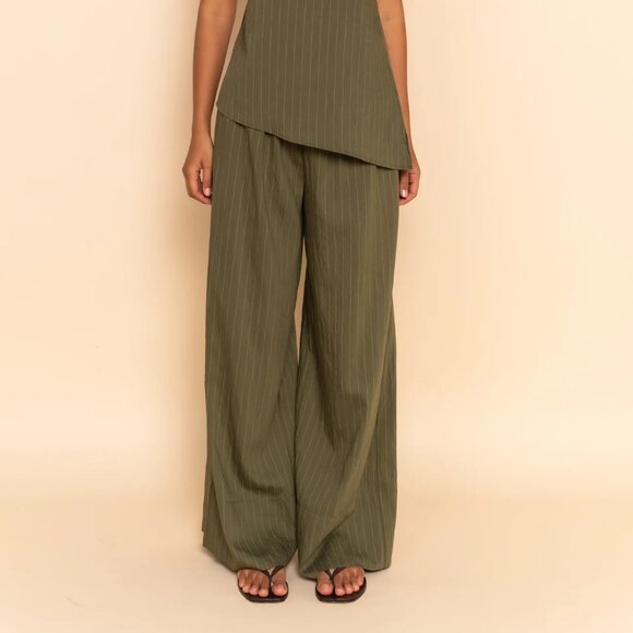 NWT Elce Khaki Stripe Drawstring Casual Pant in XS - Picture 2 of 7